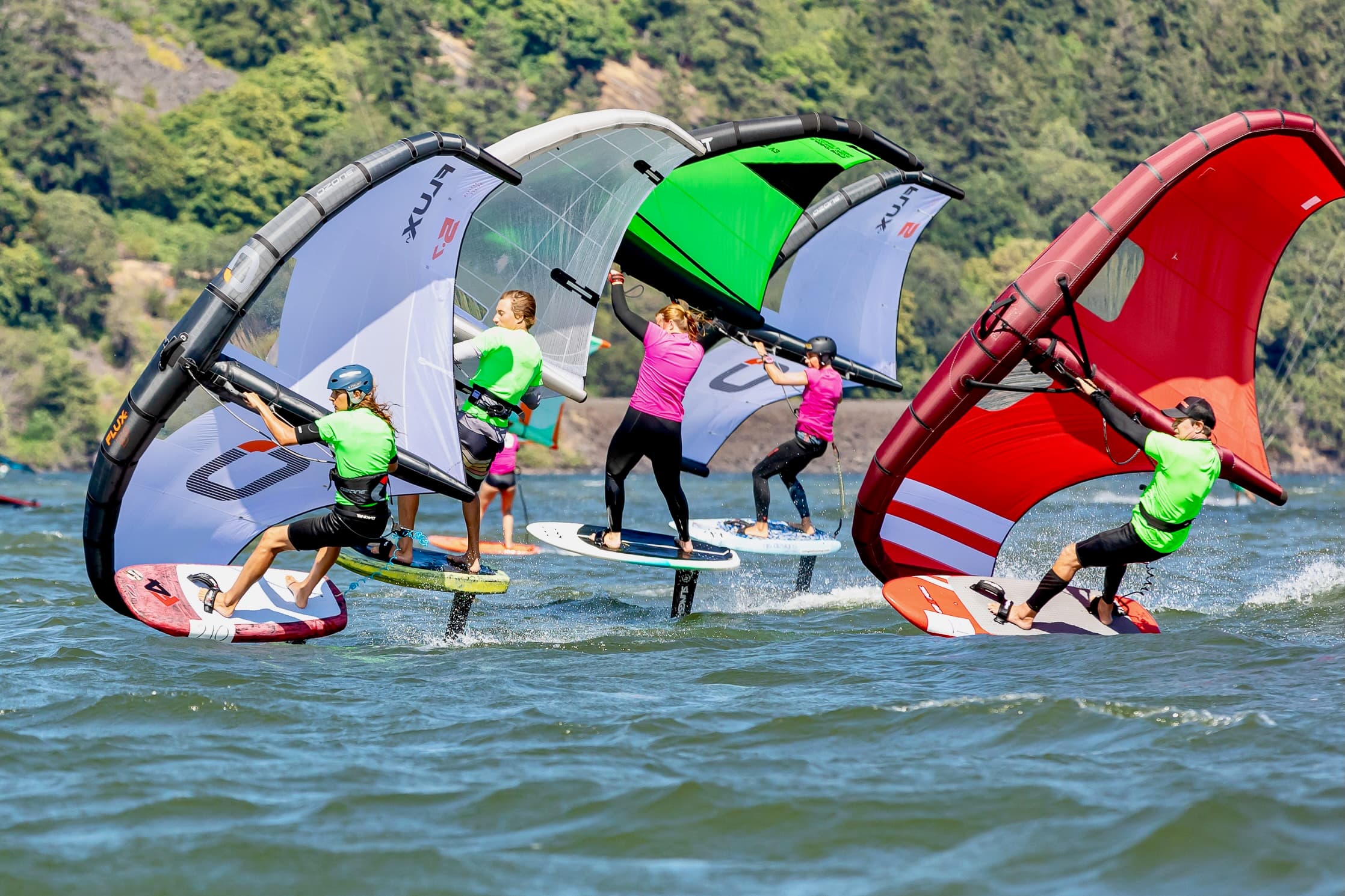 Race start lineup with colorful wings