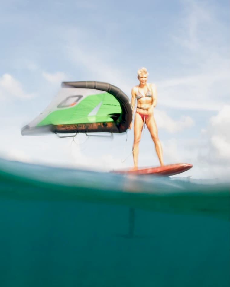 Half underwater foiling shot